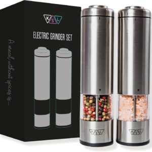 KSL Electric Salt and Pepper Grinder Set - Mother's Day Gift - Adjustable Motorized Electrical Powered Auto Shakers Holiday kit - Automatic Power Mill - Automated Battery Operated Electronic Crusher