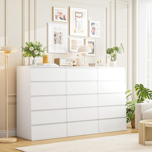 FOTOSOK White Dresser, 5 Drawer Dresser Tall White Dresser with Large Storage Space, Modern Storage Chest of Drawers, 23.6L x 17.6W x 39.1H Inch Storage Organizer Cabinet for Home, White - Image 5