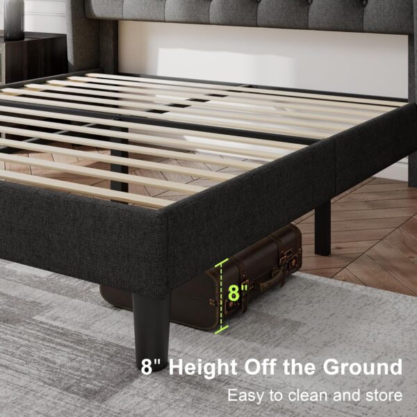 Feonase Queen Size Bed Frame with Diamond Tufted Wingback Headboard, Morden Upholstered Platform Bed, Sturdy Wooden Slats Support, Noise-Free, No Box Spring Needed, Easy Assembly, Dark Grey - Image 4