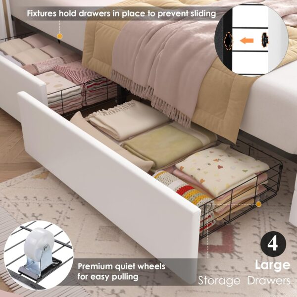 HIFIT Full Smart LED Platform Bed Frame with 4 Storage Drawers, Crystal Button-Tufted & Stainless Gold Trim Wingback Headboard, Modern PU Upholstered White /No Box Spring Needed/Easy Assembly - Image 5