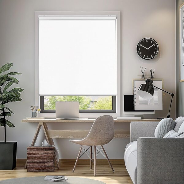 ChrisDowa Custom Size Cordless 100% Blackout Roller Shade, with Striped Jacquard, Thermal Insulated, UV Protection Fabric, Total Blackout Blinds for Window, French Doors, Home and Office.White - Image 2