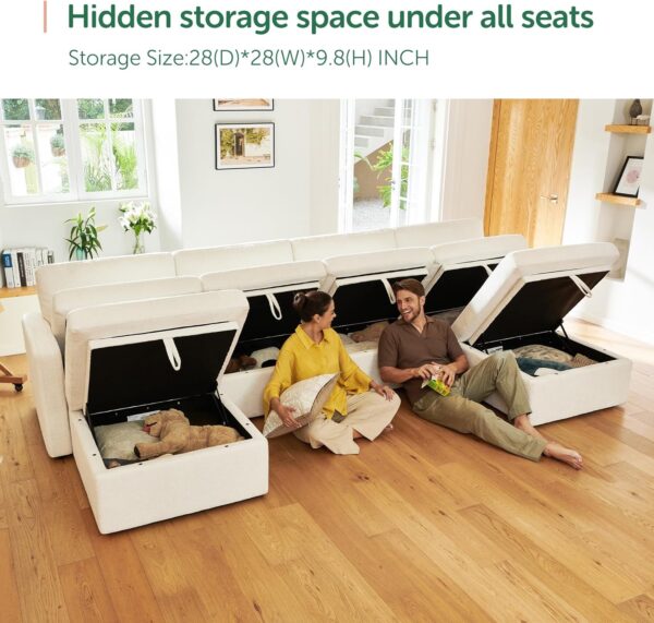 HONBAY Sectional Couch with Storage Ottoman, Modular Sectional Sofa with Storage Seats, U Shaped Sectional Couches for Living Room,Beige - Image 3