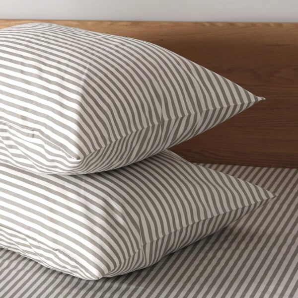 JELLYMONI 100% Natural Cotton 3pcs Striped Duvet Cover Sets,White Duvet Cover with Grey Stripes Pattern Printed Comforter Cover,with Zipper Closure & Corner Ties(Queen Size) - Image 9