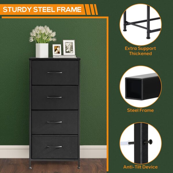 DUMOS Dresser for Bedroom 4 Storage, Tall Fabric Closet Chests Organizer Tower Furniture with Wooden Top Metal Frame for Clothes, Kids, Living Room, Hallway, Entryway, 4-Drawer, Black - Image 5