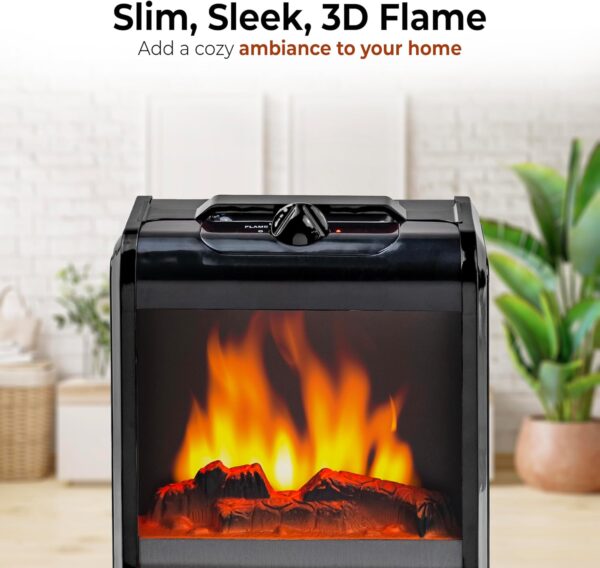 Comfort Zone Electric Mini Fireplace Space Heater with Realistic 3D Flame, Stay-Cool Body, Carry Handle, Overheat Sensor, and Safety Tip-Over Switch, Ideal for Home, Bedroom, & Office, 1,200W, CZFP1BK - Image 2
