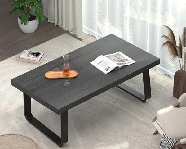 HSH Coffee Table, Industrial Wooden Coffee Table, Modern Minimalist Rectangular Center Table for Living Room, Wood and Metal Legs Cocktail Tea Table for Bedroom Home Office, Dark Gray Oak, 47 Inch - Image 7
