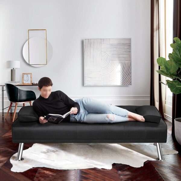 Yaheetech Convertible Linen Fabric Sofa Bed with Recliner, Cup Holders, Removable Armrests - 772lb Capacity - Image 4