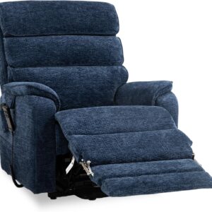 Irene House 9298L Big Tall Man Lay Flat Recliner Extra Large Oversized Power Lift Chair Dual Motor Heat Massage for Elderly, Extended Footrest(Chenille Blue)