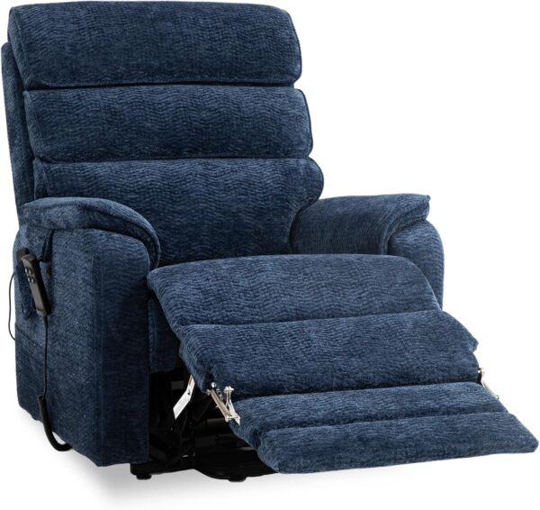 Irene House 9298L Big Tall Man Lay Flat Recliner Extra Large Oversized Power Lift Chair Dual Motor Heat Massage for Elderly, Extended Footrest(Chenille Blue)
