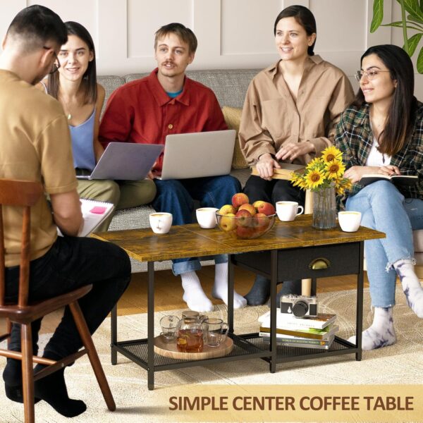 Small Coffee Tables for Living Room with Drawer, 2-Tier Center Small Table for Small Spaces, Farmhouse Simple Table with 2 Wire Mesh Storage Racks, 15.79" D X 33.11" W X 16.81" H - Image 7
