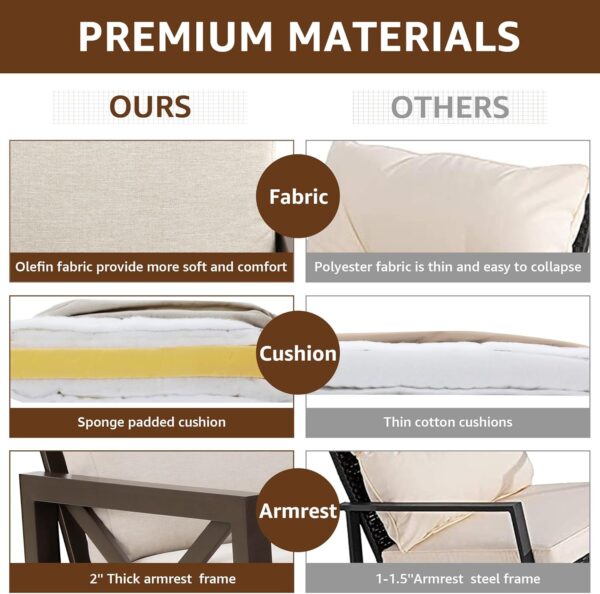 NATURAL EXPRESSIONS 4 Pieces Patio Furniture Sets,Outdoor Sectional Metal Furniture Set Metal Conversation Set with Loveseat Chair,2 Single Chairs 1 Metal Table,6.5" Beige Cushions for Yard,Garden - Image 3