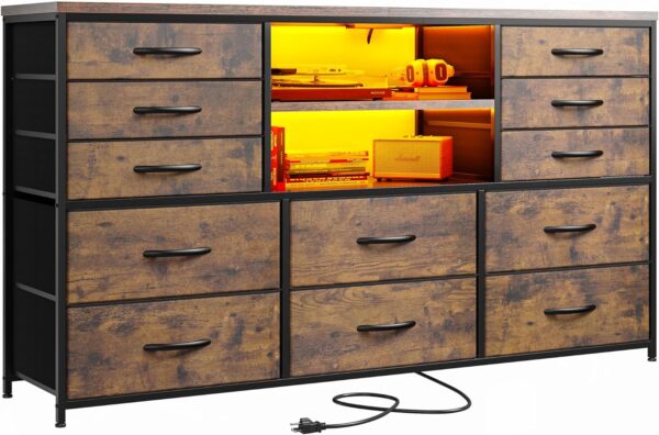 EnHomee Dresser with LED Lights & Power Outlets, 12 Drawers Dresser TV Stand for 60''TV for Bedroom Dresser Fabric Dressers & Chest of Drawers, Sturdy Long Dresser for Closet Living Room,Hallway - Image 7