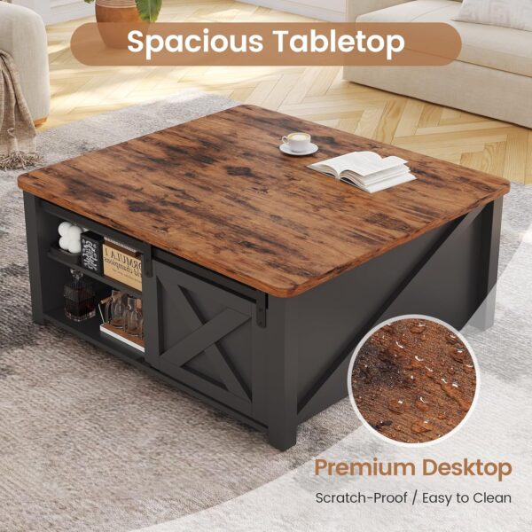 SEDETA 31.5" Lift Top Coffee Table with Storage, Square Coffee Table for Living Room, Farmhouse Coffee Table with Large Hidden Storage Compartment and Adjustable Shelves, Black - Image 5