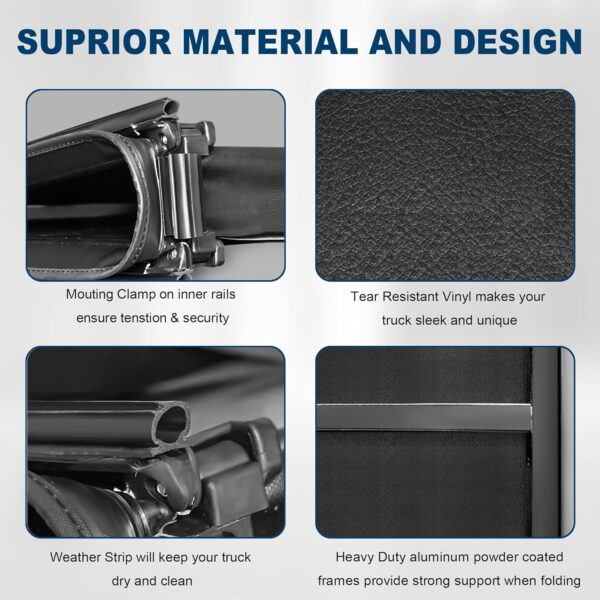 Soft Tri Truck Bed Tonneau Cover Compatible for 2024 Toyota Tacoma 5ft - Image 5