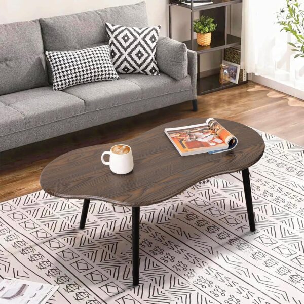 Modern Coffee Tables for Living Room Cloud Shape Center Table Industrial Irregular Wood Grain Table Top Coffee Table, Rustic Brown Unique Furniture for Living Room Home - Image 2