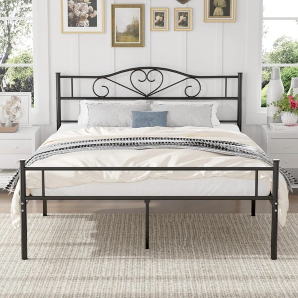 VECELO Metal Platform Bed Frame with Headboard & Footboard, Steel Slats Mattress Foundation, No Box Spring Needed, Queen, Charcoal Black - Image 3