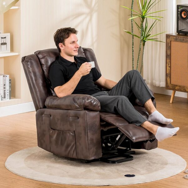 COMHOMA Power Lift Recliner for Elderly, Lift Chair with Heat and Massage，PU Recliner Sofa with Timing Function 2 Side Pockets and Infinite Position for Living Room, Brown - Image 3
