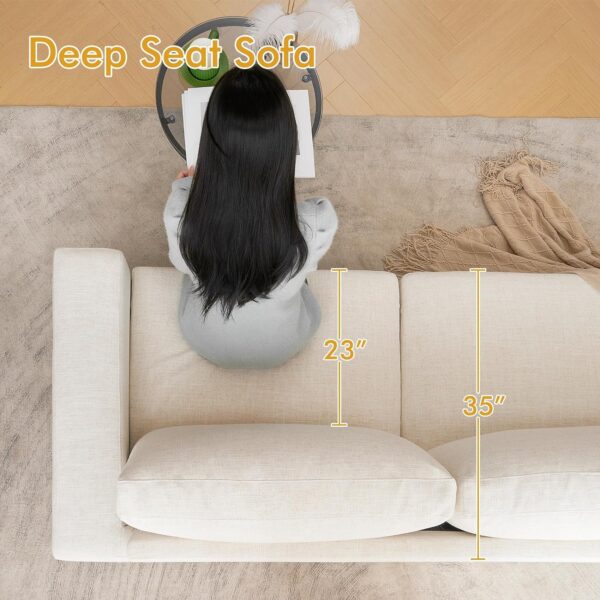 ELUCHANG 85" Modern Sofa Couches for Living Room, 3 Seater Sofa, Natural Linen Deep Seat Sofa with Upholstered Cushion&Detachable Cover, Comfy Sofa Couch for Small Space, Apartment, Cream - Image 2