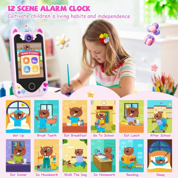 Kids Smart Phone for Girls Gifts - Toddler Christmas Birthday Gift for Age 3 4 5 6 7 8 9 10 Year Old, Kids Cell Phone Toy with Touchscreen, Dual Cameras, Learning, Music Player, Games with 32 GB Card - Image 3
