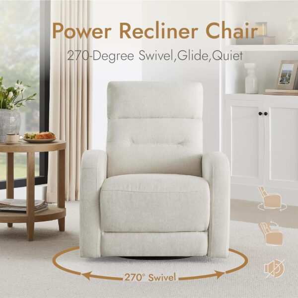 Watson & Whitely Power Recliner Swivel Glider Rocker, Recliner Chairs for Adults, Small Recliner for Living Room, Fabric in Linen - Image 7