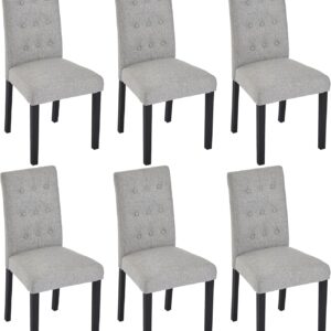 VECELO Upholstered Dining Chairs Set of 6 Button Tufted Back, Padded Seat, Wood Legs with Rubber Footpads, Accent Parsons for Living Room/Kitchen, Grey