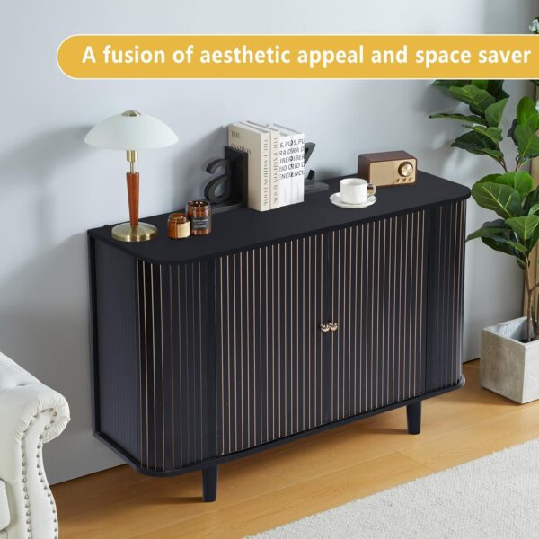 Storage Cabinet, Sideboard Buffet Cabinet with Stripping Decorated Design, 2 Doors and Adjustable Shelve, Console Table, Credenza for Living Room, Dining Room, Bedroom (Black) - Image 5