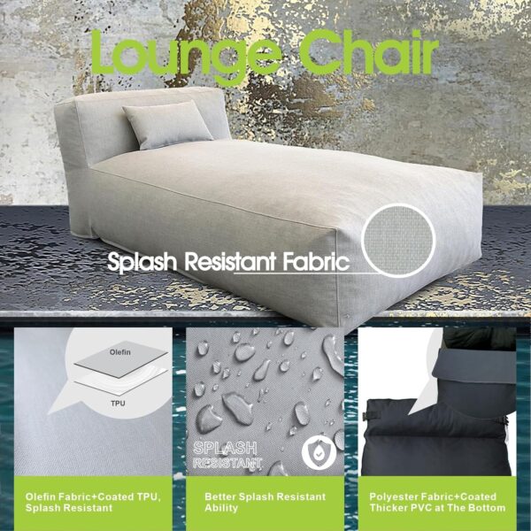 Patio Furniture Set Bean Bag Chaise Lounge Chair Patio Daybed Furniture Outdoor Sofa Couch Pool Lounge Chairs High Density Foam Filling Modern Comfy Patio Couch (Light Gray) - Image 3