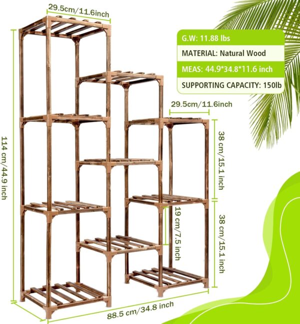 cfmour Plant Stand Indoor Outdoor, 10 Tire Tall Large Wood Plant Shelf Multi Tier Flower Stands,Garden Shelves Wooden Plant Display Holder Rack for Living Room Corner Balcony Office Lawn Patio - Image 7