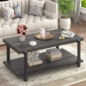 FOLUBAN Modern Coffee Table with Storage Shelf, Rustic Wood Center Table for Living Room, Walnut