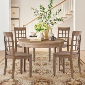 COLAMY Wooden Dining Chairs Set of 4, Nine-Square High Back Kitchen Side Chair, Farmhouse Dining Chairs for Kitchen and Dining Room, Light Brown