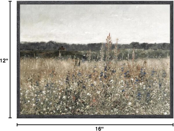 InSimSea Black Framed Canvas Wall Art Vintage Decor, Wildflower Field Paintings Prints, Rustic Landscape Wall Decor for Bathroom Office, Dining Room 12x16 inch - Image 7