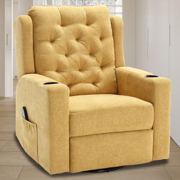 Oversized Massage Swivel Rocker Recliners Glider Chairs Wide Seat Manual Recliner Chairs with Cup Holders, Comfortable Reclining Rocking Chair for Living Room, Yellow