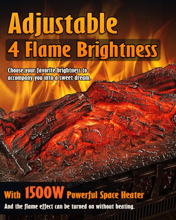 Electric Fireplace Logs Heater, Fireplace Insert with Realistic Fake Fire, 4 Flame Brightness, Remote Control, 8H Timer, Overheat Protection, Ember Bed Heater for Living Room, Christmas Decor, 1500W - Image 2