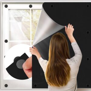 Magnetic Blackout Window Cover 100% Room Darkening Window Shades Black Out Window Film No Drill Cuttable Blackout Curtains for Bedroom Removeable Traceless 39x57 inch