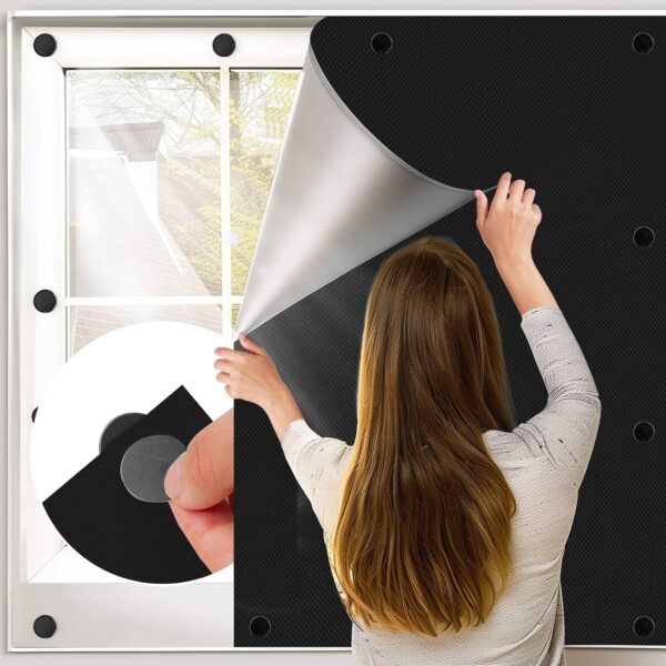 Magnetic Blackout Window Cover 100% Room Darkening Window Shades Black Out Window Film No Drill Cuttable Blackout Curtains for Bedroom Removeable Traceless 39x57 inch