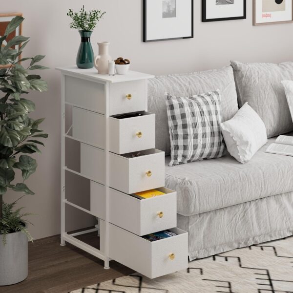 Narrow Dresser Thin Cabinet Tall Slim Dresser Drawers Skinny Storage Tower for Small Spaces Gaps Bedroom Bathroom with Small Drawer Unit (White, 5 Drawers) - Image 5