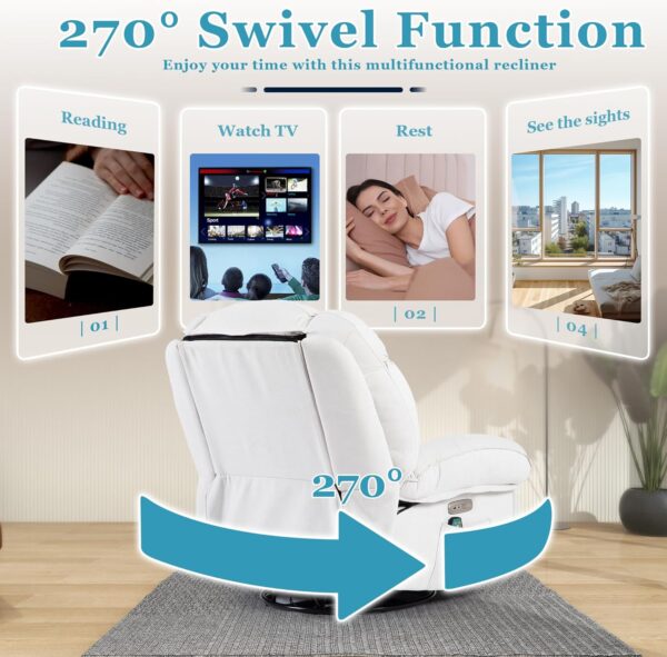DYHOME Power Recliner Chair, Massage Chair Recliner with Heated, Modern Swivel Rocking Recliner Chairs for Adults with USB, USB-C, White Reclining Swivel Chairs for Living Room, Bedroom - Image 5