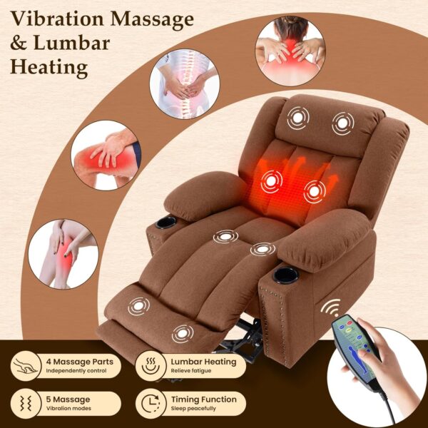 Large-Wide Power Lift Recliner Chair for Elderly, Big and Tall, Heat and Massage, Lift Chairs Recliners with Extended Footrest (Faux Leather, Light Brown) - Image 5