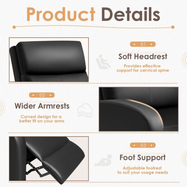 GUNJI Recliner Chair for Adults Modern PU Leather Adjustable Reclining Chair for Living Room Home Theater Seating with Footrest (Black) - Image 5