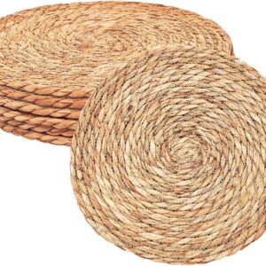 Round Woven Placemats Set, Farmhouse Boho Placemats, Wipeable Heat Resistant Placemats, Handmade Non Slip Circle Placemats for Dining Table, Wedding, Kitchen Placemats, 12 inches, 6 Pack