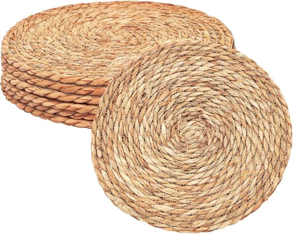 Round Woven Placemats Set, Farmhouse Boho Placemats, Wipeable Heat Resistant Placemats, Handmade Non Slip Circle Placemats for Dining Table, Wedding, Kitchen Placemats, 12 inches, 6 Pack