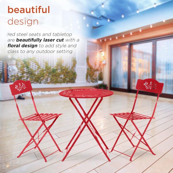 Alpine Corporation Indoor/Outdoor 3-Piece Bistro Set Folding Table and Chairs Patio Seating, Red - Image 5