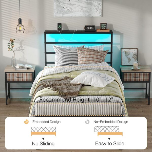 Queen Bed Frame with Headboard and Footboard,Heavy Duty Steel Slats Support Metal Bed Frame with Charging Station, Black - Image 4