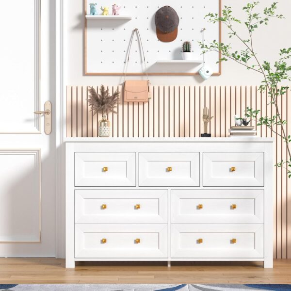 White 7 Drawers Dresser for Bedroom,Wood Farmhouse Storage Chest of Drawers, Dresser with Metal Handles,Dressers Organizer for Bedroom, Living Room,Hallway,Nursery,White - Image 7