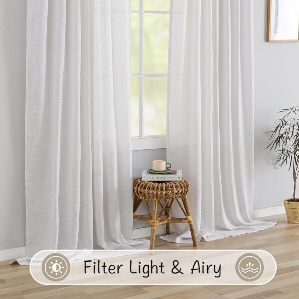 White with Linen Back Tab Curtains 90 Inches Long 2 Panels Set for Dining Cottage- Soft Light Weight Airy Semi Privacy Sheer Curtains Hooks Rod Pocket Light Filtering Neutral Style Curtains W52 x L90 - Image 6