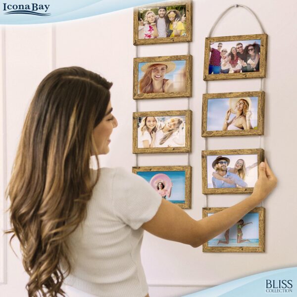 Icona Bay 4x6 Wall Hanging Picture Frames Collage w/ 8 Openings (Rustic Brown, 2 Pack), Casual Style Wood Composite Frames, Wall Mount Only, Bliss Collection - Image 6