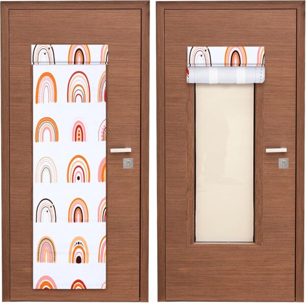 Leinuosen 2 Pcs Classroom Door Window Cover Curtains Blackout Lockdown Shades for Glass Doors Window Covering Darkening Blackout Drapes for Nursery Teacher Office Decor 8 x 36 Inches (Rainbow)