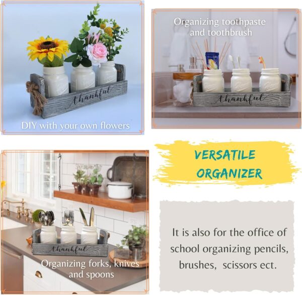 Besuerte Farmhouse Centerpieces for Tables - Mason Jar Centerpieces for dining table, Coffee Table Centerpieces for Living room with 3 White Mason Jars, Dining Table Decor - Image 5