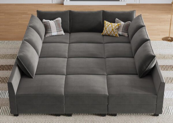 HONBAY Modular Sleeper Sofa Bed with Storage Seat Oversized Modular Sectional Sofa Couch Velvet Reversible Modular Sleeper Sectional Couch Bed for Living Room,Grey - Image 7