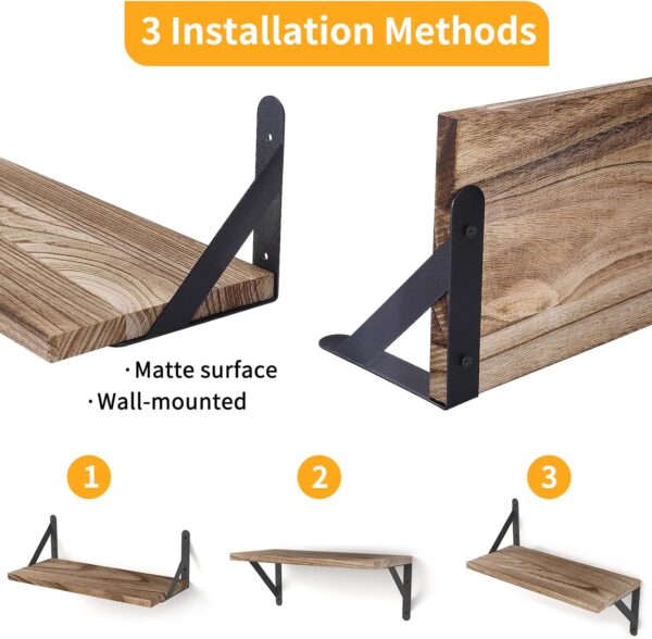 YGEOMER Floating Shelves for Wall, Light Carbonized Brown Wall Shelves Different Sizes, Wall Mounted Wood Shelf for Living Room, Bathroom, Bedroom, Kitchen, Home Decor (Set of 4) - Image 4